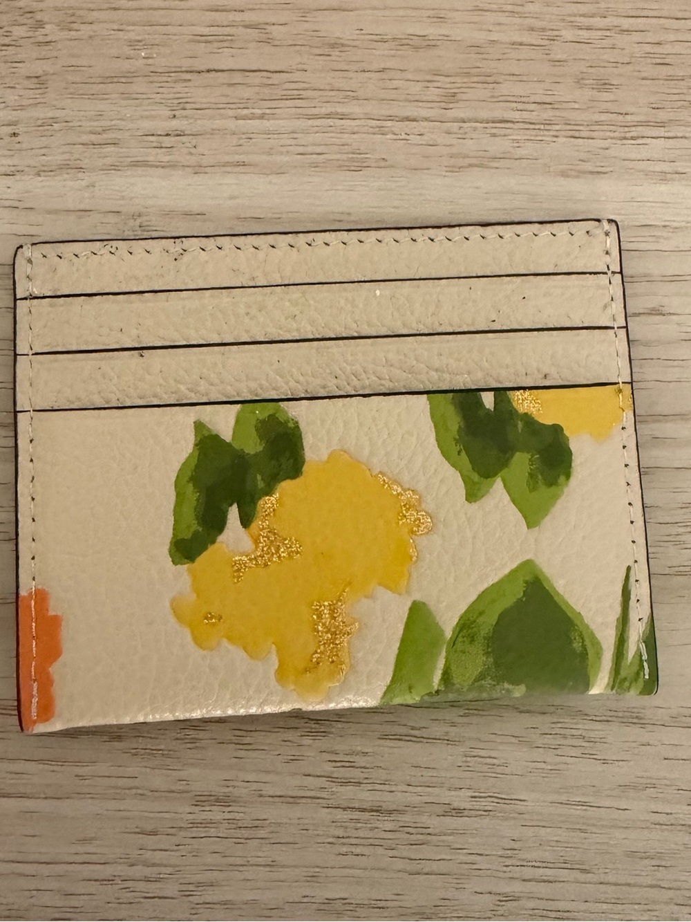 Coach Floral Card Holder in Cream, Yellow, Pink & Green - Picture 2 of 4